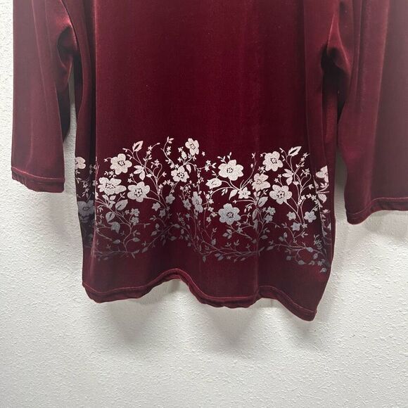 Destination LA Vintage Red Velvet Whimsigoth Floral 3/4 Sleeve Top Size L - Picture 3 of 13